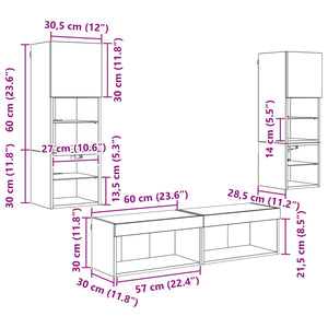 TV-Wandmöbel Set Schwarz Eichenoptik