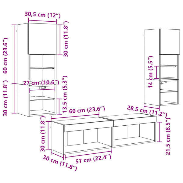 TV-Wandmöbel Set Schwarz Eichenoptik