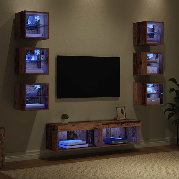 TV-Schrank Wandmontiert mit LED Altholz