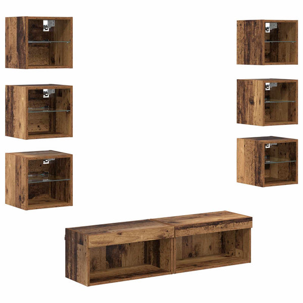 TV-Schrank Wandmontiert mit LED Altholz