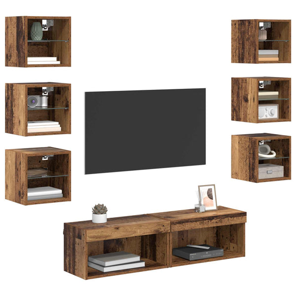 TV-Schrank Wandmontiert mit LED Altholz