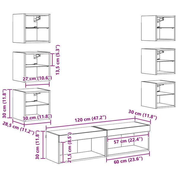 TV-Schrank Wandmontiert mit LED Altholz