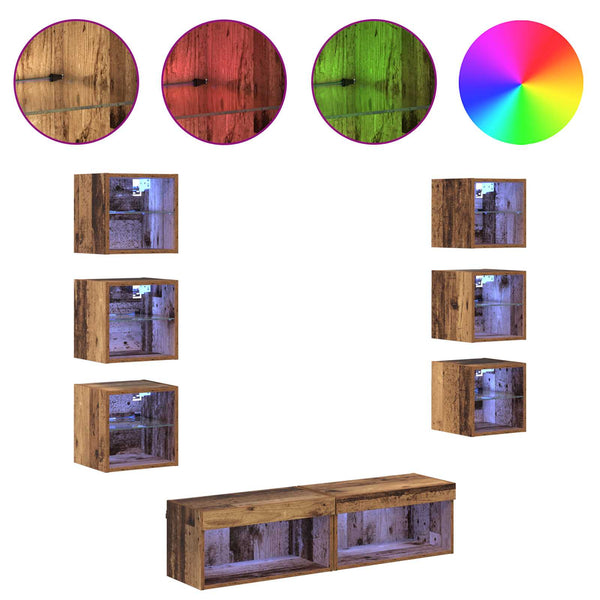 TV-Schrank Wandmontiert mit LED Altholz