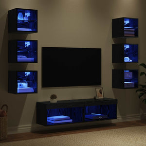 TV-Schrank mit LED Schwarz Eichenoptik