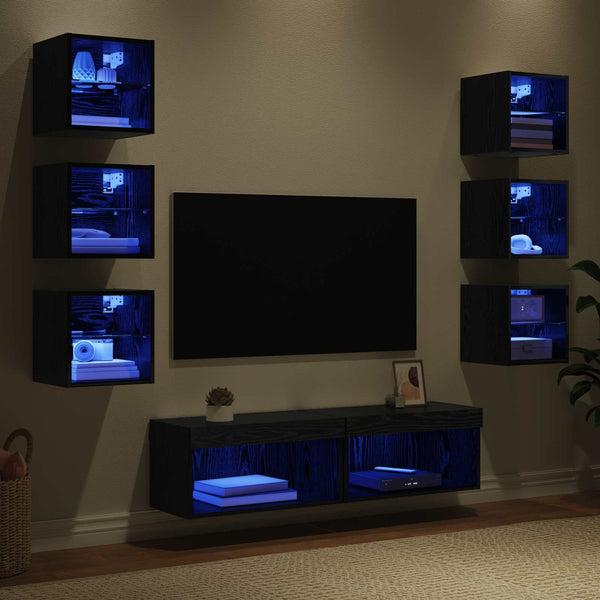 TV-Schrank mit LED Schwarz Eichenoptik