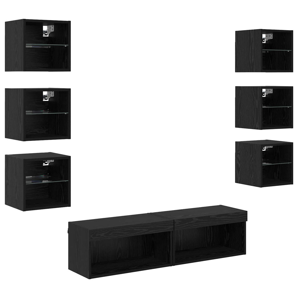 TV-Schrank mit LED Schwarz Eichenoptik