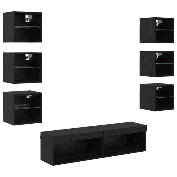 TV-Schrank mit LED Schwarz Eichenoptik
