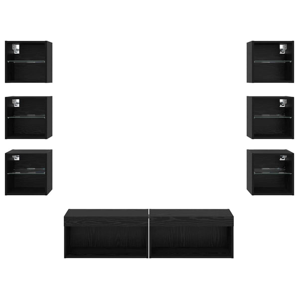 TV-Schrank mit LED Schwarz Eichenoptik