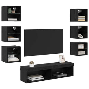 TV-Schrank mit LED Schwarz Eichenoptik