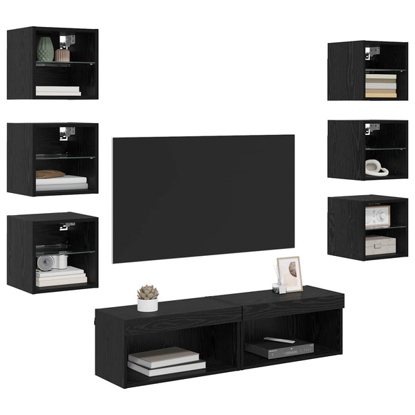 TV-Schrank mit LED Schwarz Eichenoptik