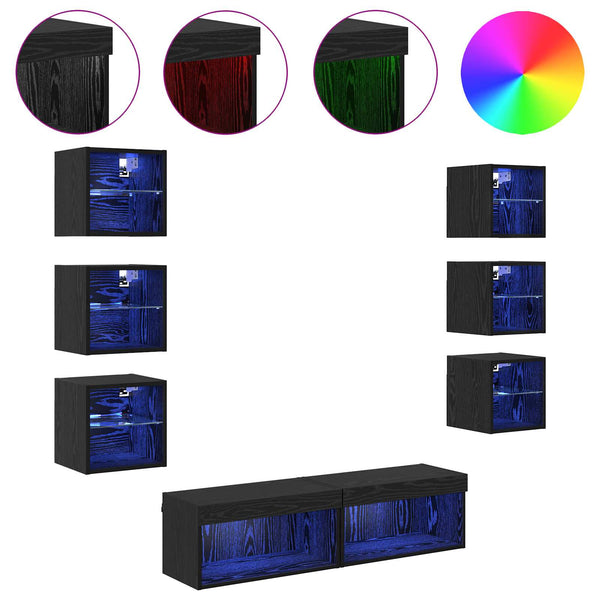 TV-Schrank mit LED Schwarz Eichenoptik