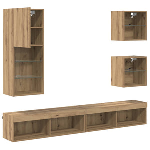 TV Wandregal mit LED, Artisan Eiche, 5-teilig