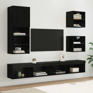 TV Wand Einheit mit LED, 5-teilig, Schwarz Eiche