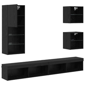 TV Wand Einheit mit LED, 5-teilig, Schwarz Eiche
