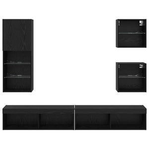 TV Wand Einheit mit LED, 5-teilig, Schwarz Eiche
