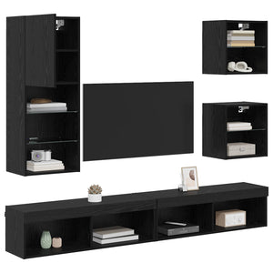 TV Wand Einheit mit LED, 5-teilig, Schwarz Eiche