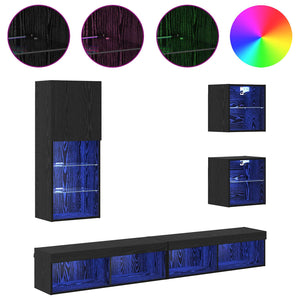 TV Wand Einheit mit LED, 5-teilig, Schwarz Eiche