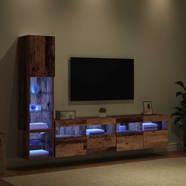 vidaXL TV Wall Units with LED Wall Mounted 4 pcs Reclaimed Wood Engineered Wood
