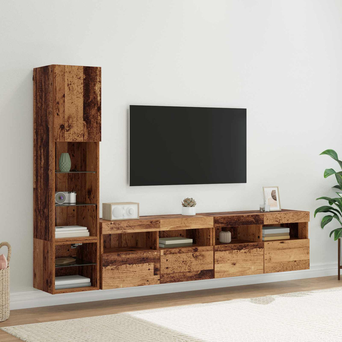 vidaXL TV Wall Units with LED Wall Mounted 4 pcs Reclaimed Wood Engineered Wood