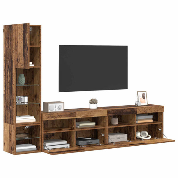 vidaXL TV Wall Units with LED Wall Mounted 4 pcs Reclaimed Wood Engineered Wood