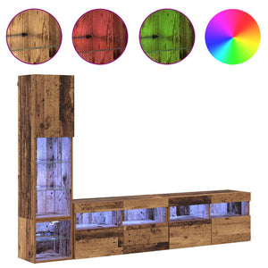vidaXL TV Wall Units with LED Wall Mounted 4 pcs Reclaimed Wood Engineered Wood