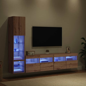 vidaXL TV Wall Units with LED 4 pcs Artisan Oak Engineered Wood