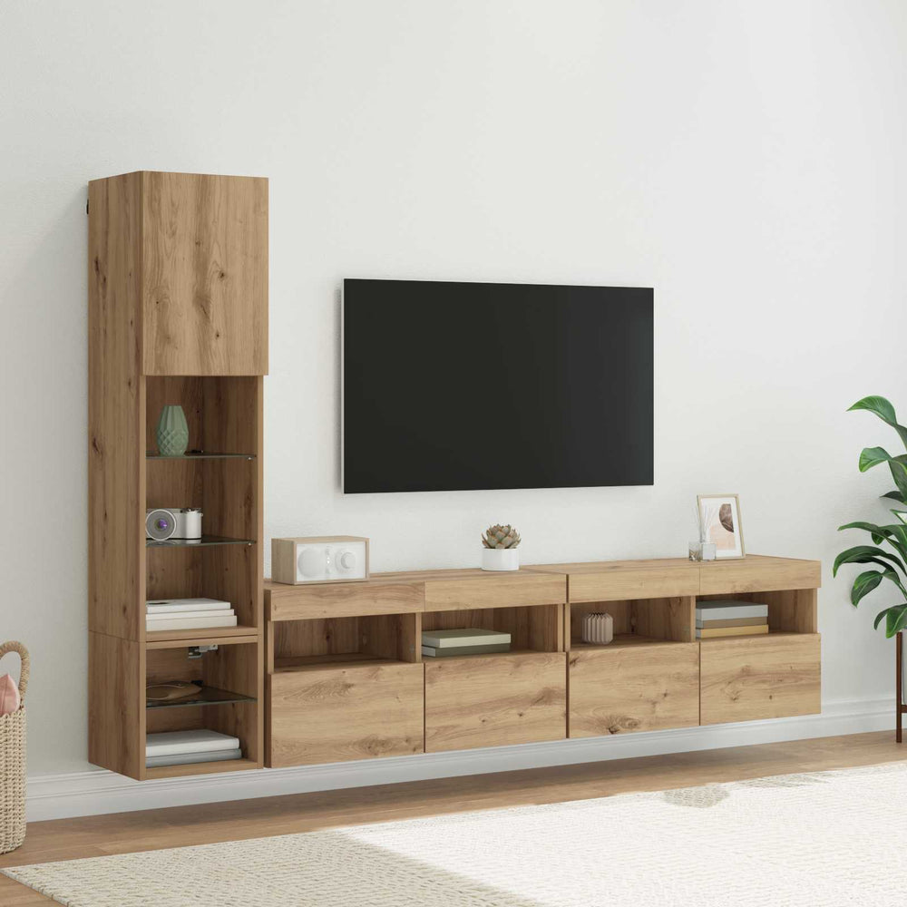 vidaXL TV Wall Units with LED 4 pcs Artisan Oak Engineered Wood