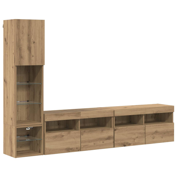 vidaXL TV Wall Units with LED 4 pcs Artisan Oak Engineered Wood