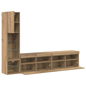 vidaXL TV Wall Units with LED 4 pcs Artisan Oak Engineered Wood