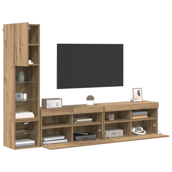 vidaXL TV Wall Units with LED 4 pcs Artisan Oak Engineered Wood