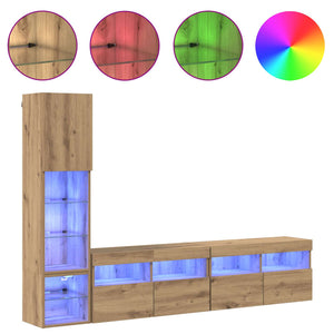 vidaXL TV Wall Units with LED 4 pcs Artisan Oak Engineered Wood