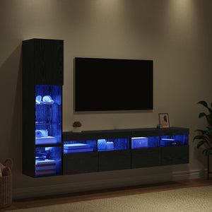 vidaXL LED TV Wall Units 4 pcs Black Oak Look Engineered Wood