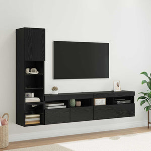vidaXL LED TV Wall Units 4 pcs Black Oak Look Engineered Wood