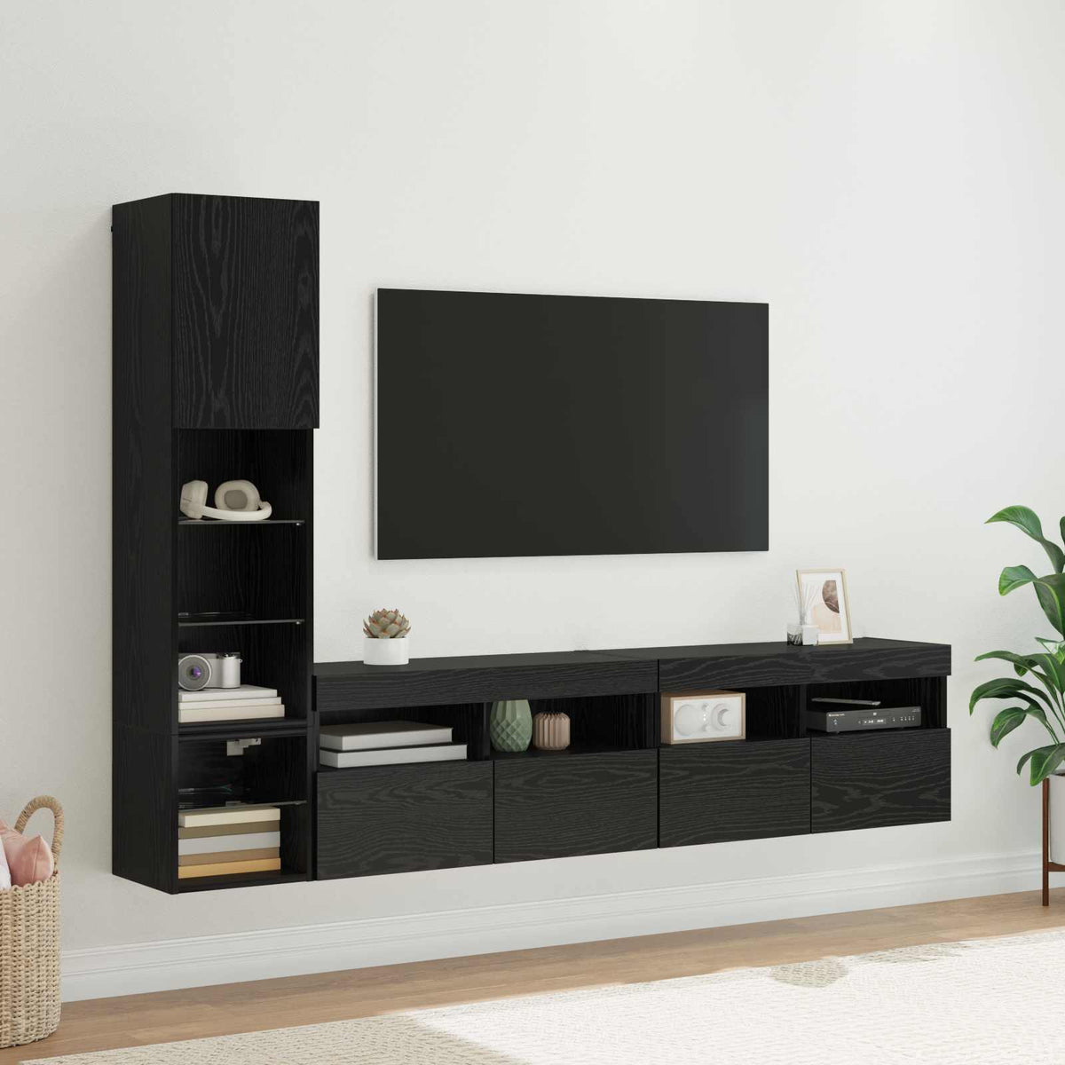 vidaXL LED TV Wall Units 4 pcs Black Oak Look Engineered Wood