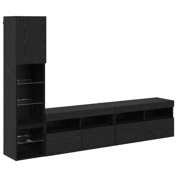 vidaXL LED TV Wall Units 4 pcs Black Oak Look Engineered Wood