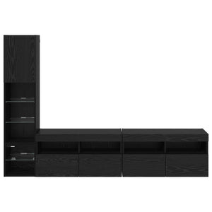 vidaXL LED TV Wall Units 4 pcs Black Oak Look Engineered Wood