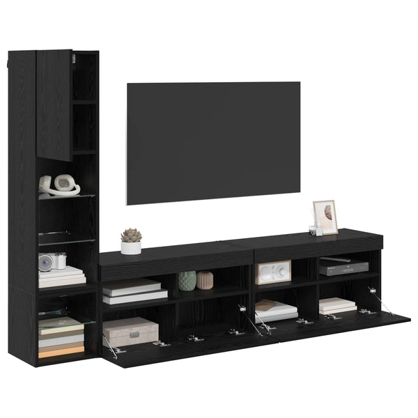 vidaXL LED TV Wall Units 4 pcs Black Oak Look Engineered Wood