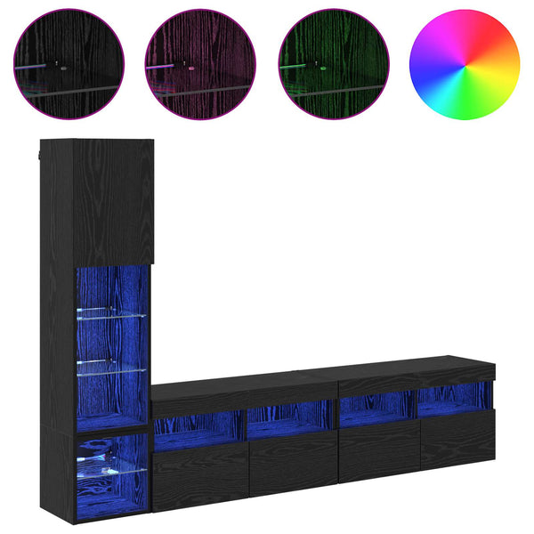 vidaXL LED TV Wall Units 4 pcs Black Oak Look Engineered Wood