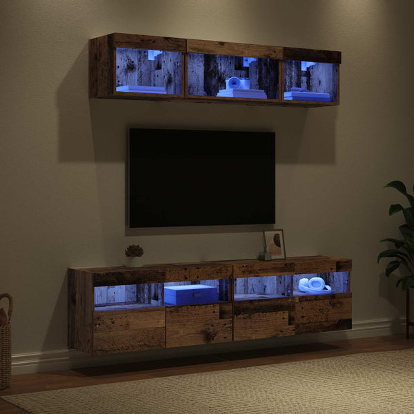 vidaXL TV Wall Units with LED 5 pcs Reclaimed Wood 80 x 30 x 40 cm
