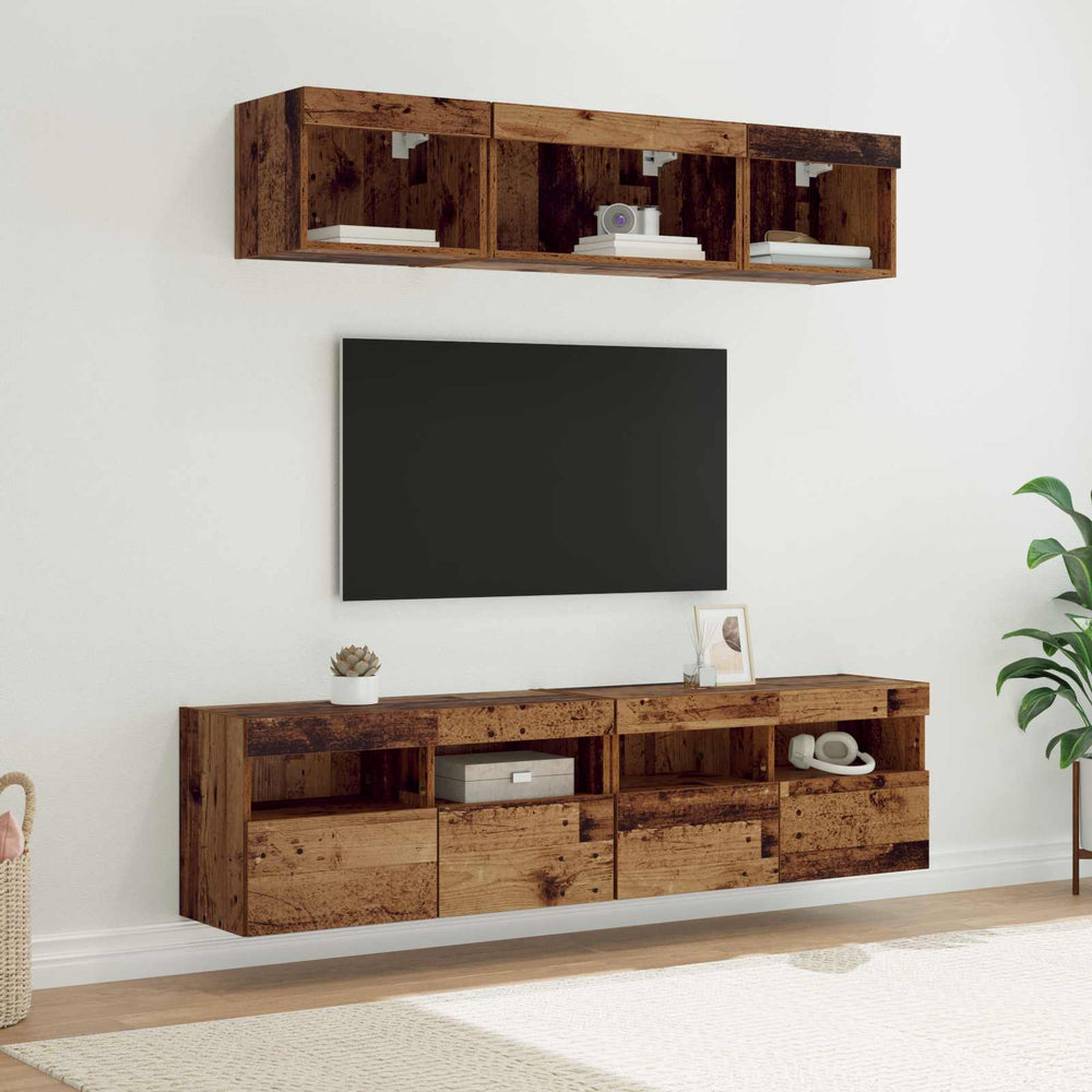 vidaXL TV Wall Units with LED 5 pcs Reclaimed Wood 80 x 30 x 40 cm