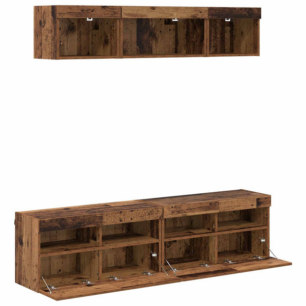 vidaXL TV Wall Units with LED 5 pcs Reclaimed Wood 80 x 30 x 40 cm