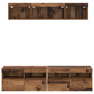 vidaXL TV Wall Units with LED 5 pcs Reclaimed Wood 80 x 30 x 40 cm