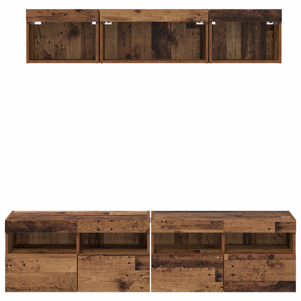 vidaXL TV Wall Units with LED 5 pcs Reclaimed Wood 80 x 30 x 40 cm