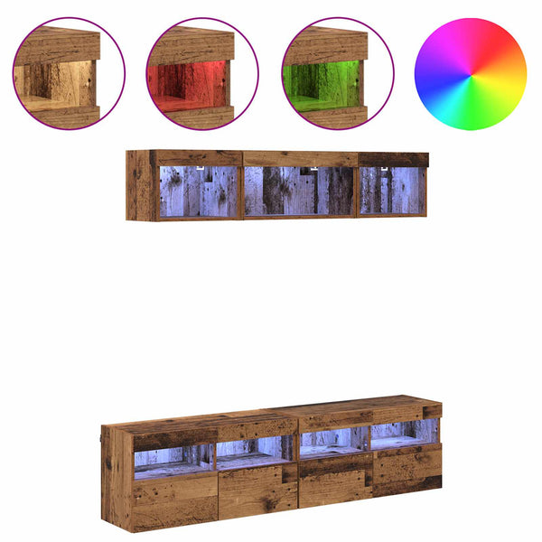 vidaXL TV Wall Units with LED 5 pcs Reclaimed Wood 80 x 30 x 40 cm