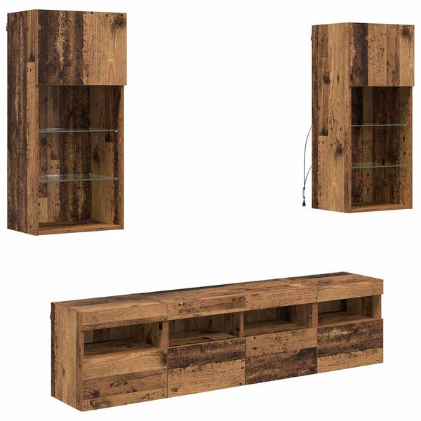 vidaXL TV Wall Units with LED 5 pcs Reclaimed Wood 40.5 x 30 x 90 cm