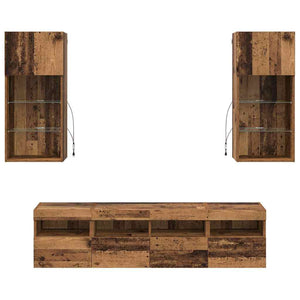 vidaXL TV Wall Units with LED 5 pcs Reclaimed Wood 40.5 x 30 x 90 cm