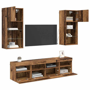 vidaXL TV Wall Units with LED 5 pcs Reclaimed Wood 40.5 x 30 x 90 cm