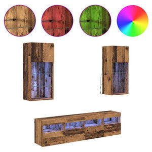 vidaXL TV Wall Units with LED 5 pcs Reclaimed Wood 40.5 x 30 x 90 cm