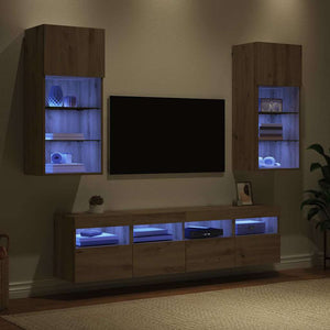 vidaXL TV Wall Units with LED 5 pcs Artisan Oak 40.5 x 30 x 90 cm