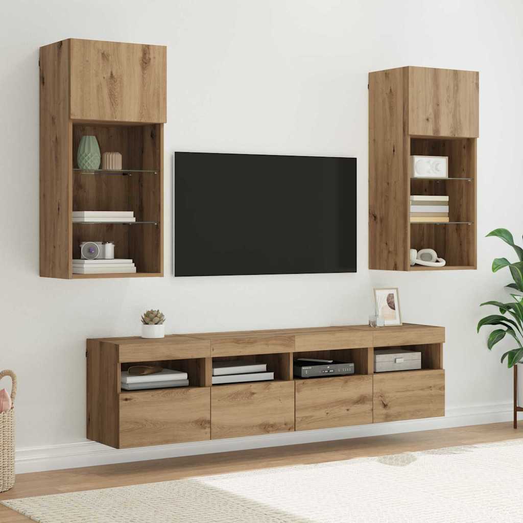 vidaXL TV Wall Units with LED 5 pcs Artisan Oak 40.5 x 30 x 90 cm